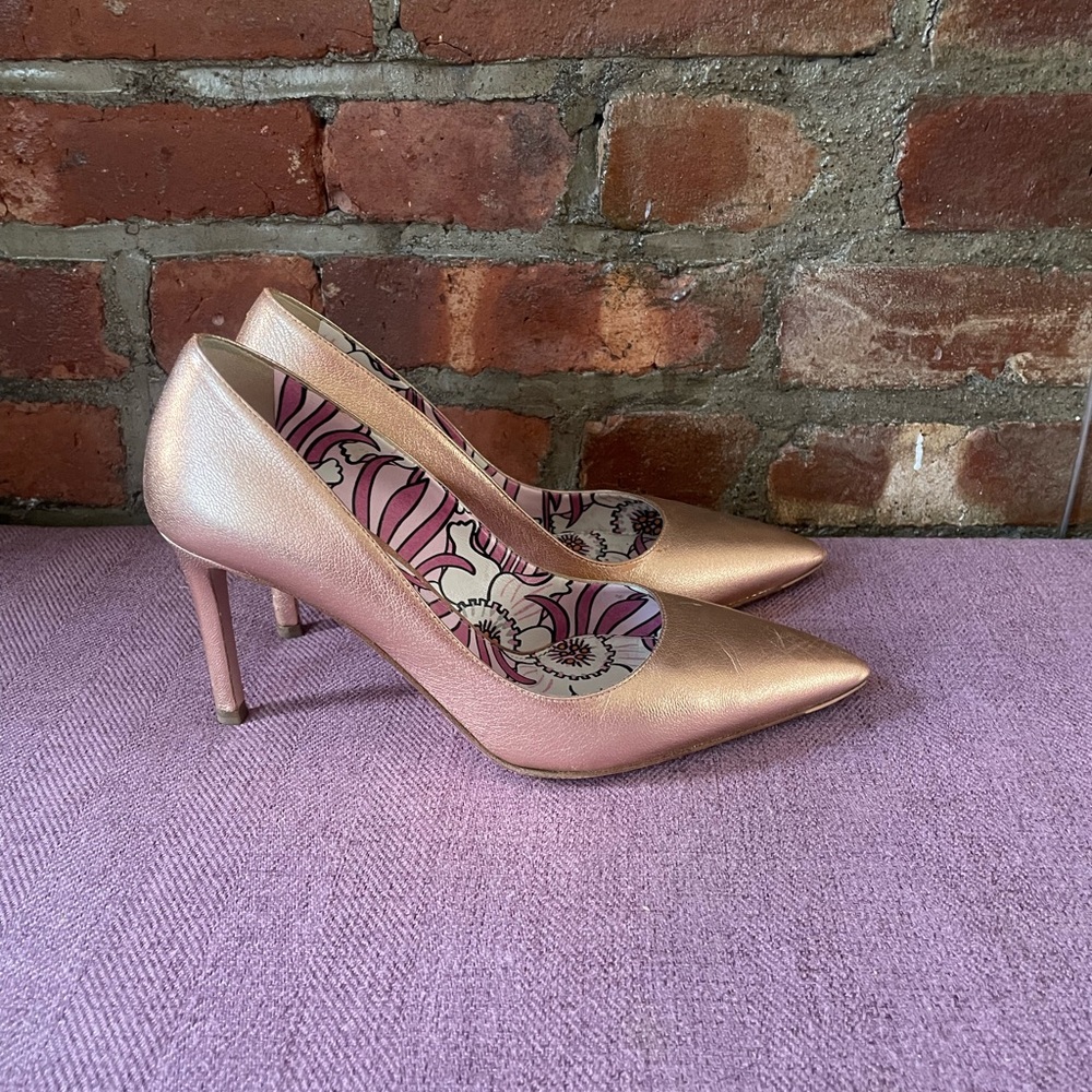 PRADa Rose Gold  shiny leather pumps heel  stiletto - Picture 2 of 10